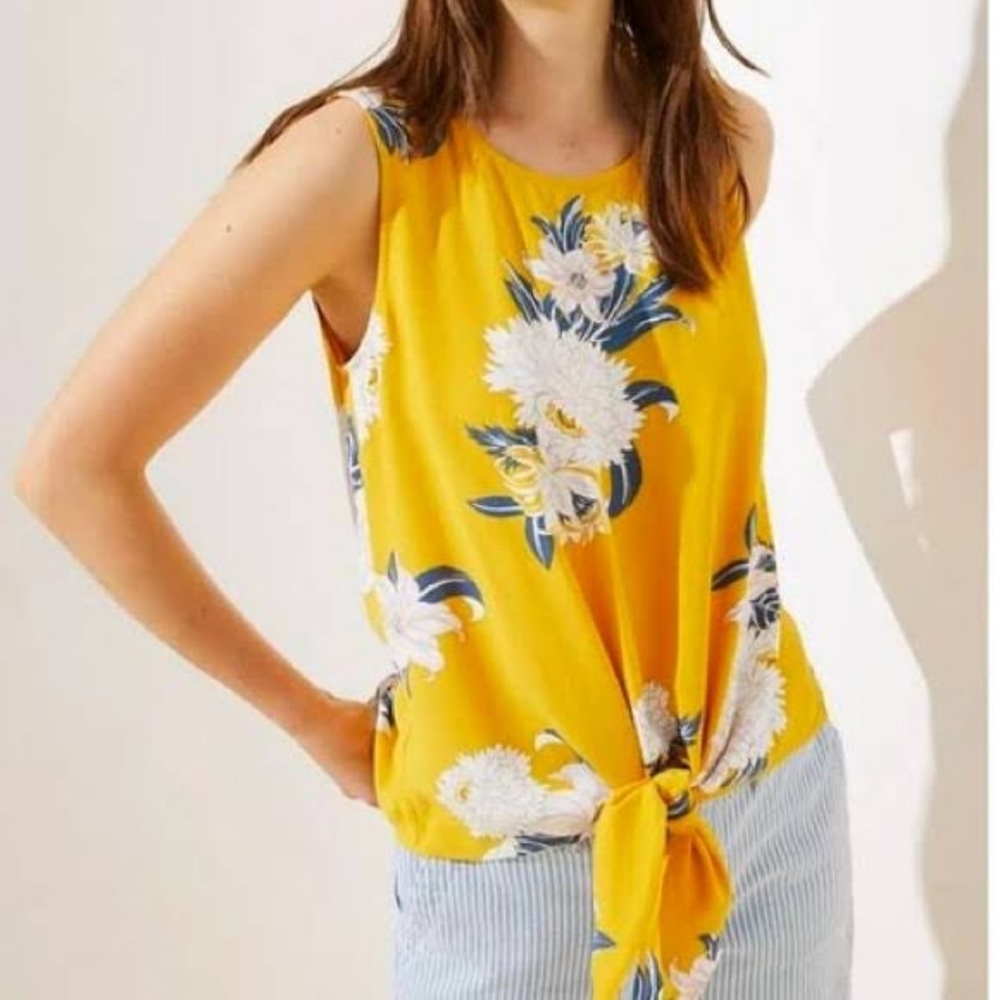 Loft Sleeveless tie-front Yellow Floral Blouse